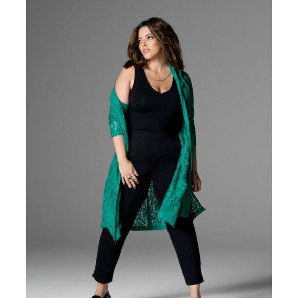 Torrid Floral Lace Trench Coat Duster Cardigan Size 4 / 4X Kelley Green Jacket - Picture 2 of 16